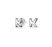 ABC Minimalist Capital Block Alphabet Letter Initial K Stud Earrings For Teen For Women .925 Sterling Silver