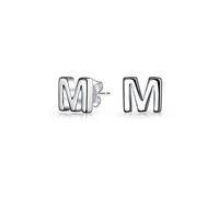 ABC Minimalist Capital Block Alphabet Letter Initial M Stud Earrings For Teen For Women .925 Sterling Silver