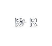 ABC Minimalist Capital Block Alphabet Letter Initial R Stud Earrings For Teen For Women .925 Sterling Silver