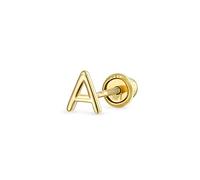 ABC Minimalist Real Yellow 14K Gold Capital Block Alphabet Letter A Cartilage Ear Lobe Piercing 1 Piece Stud Earring Screw Back For Teen Women Men