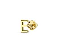 ABC Minimalist Real Yellow 14K Gold Capital Block Alphabet Letter E Cartilage Ear Lobe Piercing 1 Piece Stud Earring Screw Back For Teen Women Men