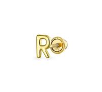 ABC Minimalist Real Yellow 14K Gold Capital Block Alphabet Letter Initial R Cartilage Ear Lobe Piercing 1 Piece Stud Earring Screw Back For Teen Women Men
