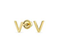 ABC Minimalist Real Yellow 14K Gold Capital Block Alphabet Letter Initial V Stud Earrings Safety Ball Screw Back For Teen For Women