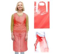 ABC Pack of 100 Red Aprons 1 Mil Lightweight Disposable Unisex Waterproof Soft Polyethylene Industrial Aprons for Food Industry Cooking Painting Hair Dressers Makeup Classes, Wholesale Price