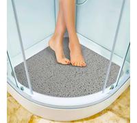 ABC Shower Mat Non-Slip Corner Loofah Bath Mat with Drain PVC Washable Mildew Resistant for Bathroom Bathtub (Gray)