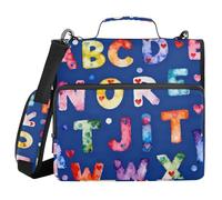ABC Watercolor 3 Ringing School Zipper Binder with Handle and Removable Shoulder Strap Multi-Pocket Portable Portfolio for School/Office