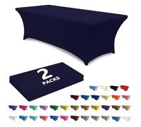 ABCCANOPY 2 Pack 4 FT Navy Blue Spandex Table Cover Stretch Fitted Wrinkle Resistant Tablecloth Reuse for Rectangular Folding Table Patry Event Wedding Banquet Protector