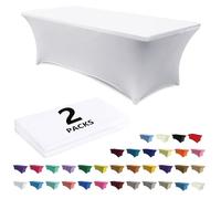 ABCCANOPY 2 Pack 4 FT White Spandex Table Cover Stretch Fitted Wrinkle Resistant Tablecloth Reuse for Rectangular Folding Table Patry Event Wedding Banquet Protector