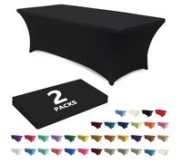 ABCCANOPY 2 Pack 6 FT Black Spandex Table Cover Stretch Fitted Wrinkle Resistant Tablecloth Reuse for Rectangular Folding Table Patry Event Wedding Banquet Protector