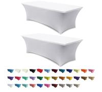 ABCCANOPY 2 Pack 6 FT Off White Spandex Table Cover Stretch Fitted Wrinkle Resistant Tablecloth Reuse for Rectangular Folding Table Patry Event Wedding Banquet Protector