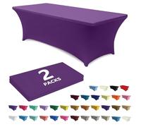 ABCCANOPY 2 Pack 6 FT Purple Spandex Table Cover Stretch Fitted Wrinkle Resistant Tablecloth Reuse for Rectangular Folding Table Patry Event Wedding Banquet Protector