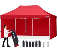 ABCCANOPY 3x6M Pop Up Gazebo Canopy Commercial Tents Market stall with 4 Removable Sidewalls and Roller Bag Bonus 4 Weight Bags (Red)