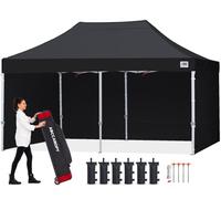 ABCCANOPY 3x6M Pop Up Gazebo With Side Panels and Door Wall Commercial Shelters Instant Shade And Block Rain, Bonus Upgraded Roller Bag, 4 Weight Bags, Stakes and Ropes (3x6M,Black)