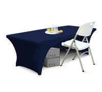 ABCCANOPY 6 ft Spandex Table Cover Open Back Fitted Tablecloth Stretch Washable Tablecover Table Topper for Rectangle Tables Navy Blue