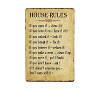 ABCDEFG - Metal Tin Signs - House Rules Family Rules - Retro Tin Wall Decor for Garage Home, Home Bar Gifts for Men, UK Funny Metal Signs - Perfect Man Cave Accessories