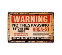 ABCDEFG - Metal Tin Signs - Warning Area 51 UFO - Retro Tin Wall Decor for Garage Home, Home Bar Gifts for Men, UK Funny Metal Signs - Perfect Man Cave Accessories