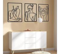 ABCDEFG Metal Wall Art - 3 Pieces Set Minimalist Abstract Woman Shape Nordic Style - Wall Decor,Black,Living Room,Bedroom,Wire,Modern, Décor