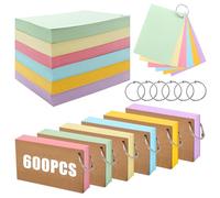 ABCDPP A6 Revision Cards, 600Pcs Lined Flash Cards with Metal Binder Ring, Coloured Flash Cards Revision for Language Learning and Office School Home Study Record (Blank)