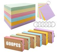 ABCDPP A6 Revision Cards, 600Pcs Lined Flash Cards with Metal Binder Ring, Coloured Flash Cards Revision for Language Learning and Office School Home Study Record (Lined)