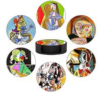 ABCHCHS Coasters Set of 6 - Pablo Picasso Style- PU Leather Coasters for Drinks with Holder