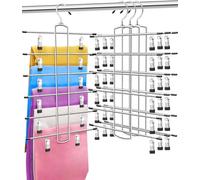 ABCHCHS Pants Hangers with Clips - Space Saving Hanging Closet Organizer and Storage - 6 Tiers Skirt Hangers with 360° Swivel Hook - Clothes Hangers- Dorm Apartment Essentials - 3 pack