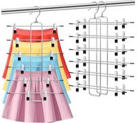 ABCHCHS Pants Hangers with Clips - Space Saving Hanging Closet Organizer and Storage - 6 Tiers Skirt Hangers with 360° Swivel Hook - Clothes Hangers- Dorm Apartment Essentials - 2 pack