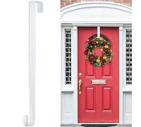 ABCHCHS Wreath Hanger for Front Door - Adjustable Length 15-25 Inch Metal Door Hanger - 20 lbs Larger - Over Door Hooks for Hanging Welcome Sign- Wreath Holder for Christmas Decorations（White