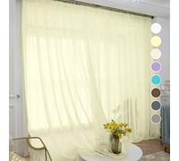 ABCHOME Light Yellow Sheer Curtains 84 Inches Long 2 Panels,Rod Pocket Voile Semi Sheer Window Curtains for Kitchen, Bedroom and Living Room (Light Yellow, 52 W x 84 L)