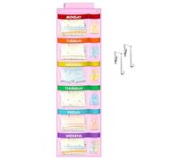 ABCKEY Rainbow Weekly Kids Clothes Organizer for Daily Activity,Portable Kids Clothes Storage White (Pink)
