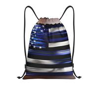 abcklkd American Thin Blue Line Flag Print Portable Waterproof Gym Sack Foldable Drawstring Backpack Sports Travel for Men Women