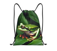 abcklkd Animal Frog Green Leaf Leaves Print Portable Waterproof Gym Sack Foldable Drawstring Backpack Sports Travel for Men Women