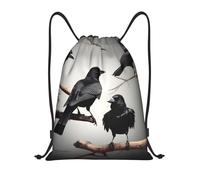 abcklkd Black Crow Birds on a branch Print Portable Waterproof Gym Sack Foldable Drawstring Backpack Sports Travel for Men Women