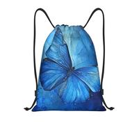 abcklkd Blue Butterfly Print Portable Waterproof Gym Sack Foldable Drawstring Backpack Sports Travel for Men Women