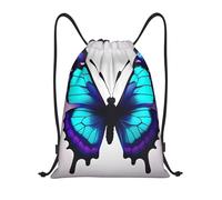 abcklkd Blue Purple Butterfly Print Portable Waterproof Gym Sack Foldable Drawstring Backpack Sports Travel for Men Women