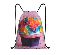 abcklkd Colorful Cupcakes Rainbow Flower Cake Print Portable Waterproof Gym Sack Foldable Drawstring Backpack Sports Travel for Men Women