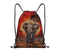 abcklkd Elephant Sunset Print Portable Waterproof Gym Sack Foldable Drawstring Backpack Sports Travel for Men Women
