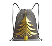 abcklkd Golden Glitter Christmas Tree Print Portable Waterproof Gym Sack Foldable Drawstring Backpack Sports Travel for Men Women