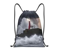 abcklkd Lighthouse In Storm Print Portable Waterproof Gym Sack Foldable Drawstring Backpack Sports Travel for Men Women