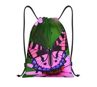 abcklkd Pink flower purple butterfly Print Portable Waterproof Gym Sack Foldable Drawstring Backpack Sports Travel for Men Women