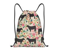 abcklkd Pink Flower Show Steer Cows Cattle Print Portable Waterproof Gym Sack Foldable Drawstring Backpack Sports Travel for Men Women