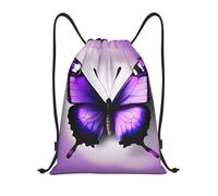 abcklkd Purple Butterfly print Print Portable Waterproof Gym Sack Foldable Drawstring Backpack Sports Travel for Men Women