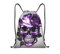 abcklkd Purple Rose and Skull Print Portable Waterproof Gym Sack Foldable Drawstring Backpack Sports Travel for Men Women