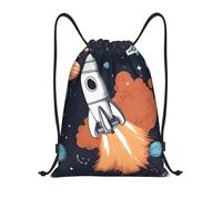 abcklkd Rocket in Space Print Portable Waterproof Gym Sack Foldable Drawstring Backpack Sports Travel for Men Women