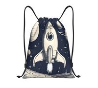 abcklkd Rocket in Space Print Portable Waterproof Gym Sack Foldable Drawstring Backpack Sports Travel for Men Women
