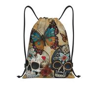 abcklkd sugar skulls butterfly Print Portable Waterproof Gym Sack Foldable Drawstring Backpack Sports Travel for Men Women