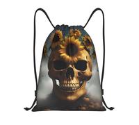 abcklkd Sunflower Halloween Skull Print Portable Waterproof Gym Sack Foldable Drawstring Backpack Sports Travel for Men Women