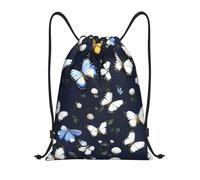 abcklkd White Blooms with Blue Butterflies Print Portable Waterproof Gym Sack Foldable Drawstring Backpack Sports Travel for Men Women