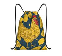 abcklkd yellow leaves chicken Print Portable Waterproof Gym Sack Foldable Drawstring Backpack Sports Travel for Men Women