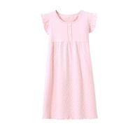 ABClothing Girls Premium Sleep Dress White Pink Dots Ruffle Hem Nightwear Soft Breathable Fabric for Sensitive Skin