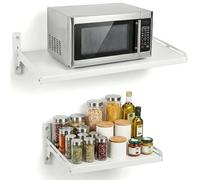 ABCOOL Wall Mount Shelf Rack Expandable for Microwave Oven Kitchen Home Adjustable Snap-in Detachable Bracket Holder with 4 Hooks